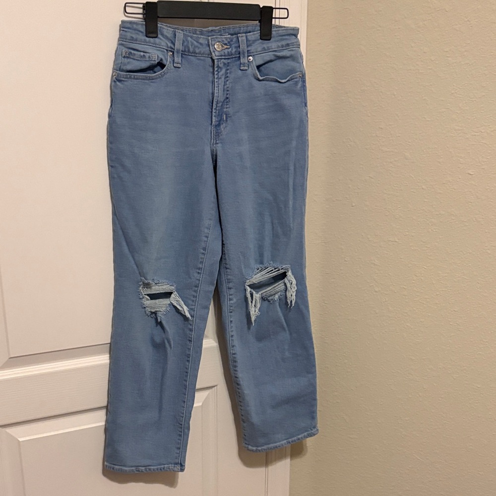 Old Navy Sky Blue Distressed Straight Leg Jeans